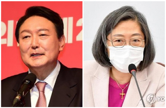 윤석열(왼쪽) 국민의힘 대선 후보와 이수정 경기대 범죄심리학과 교수.